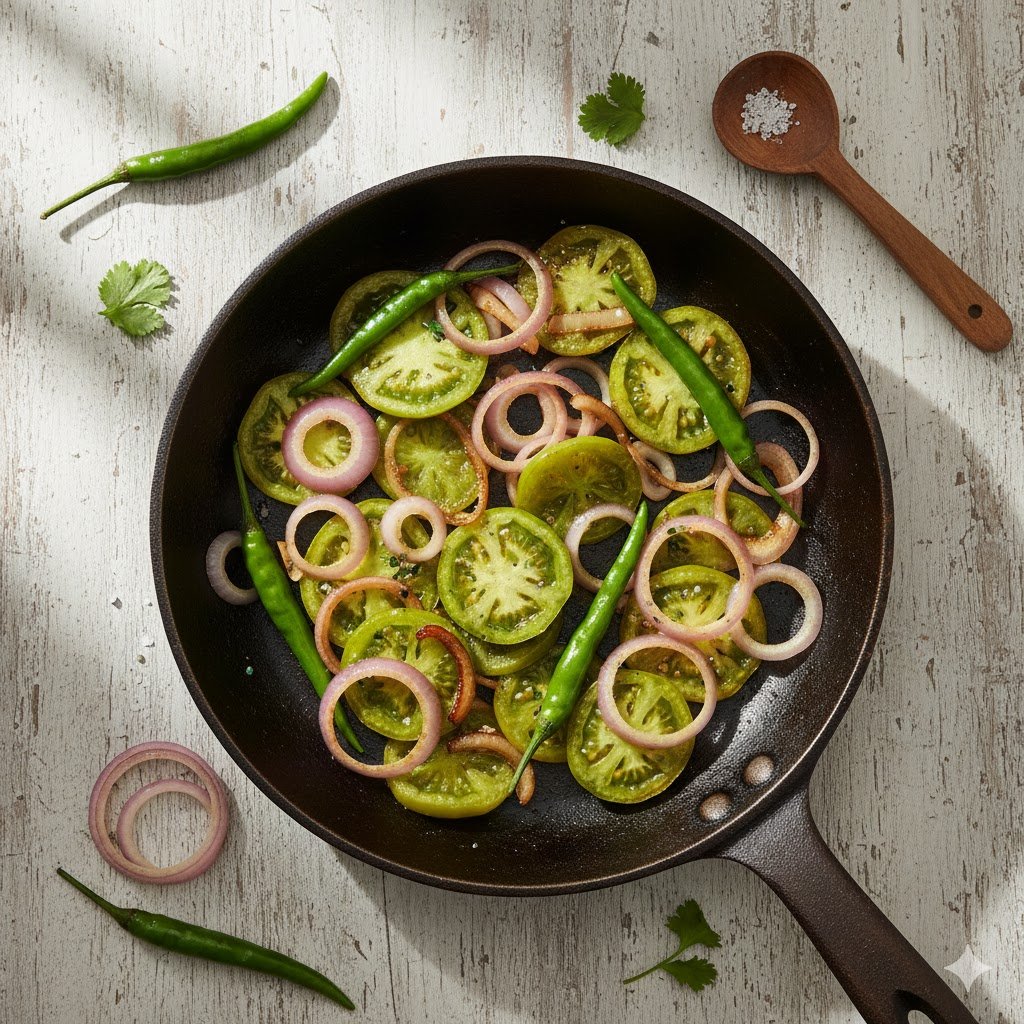 কাঁচা টমেটো ভাজা | Kacha Tomato Bhaja | Green Tomato Fry – Recipe